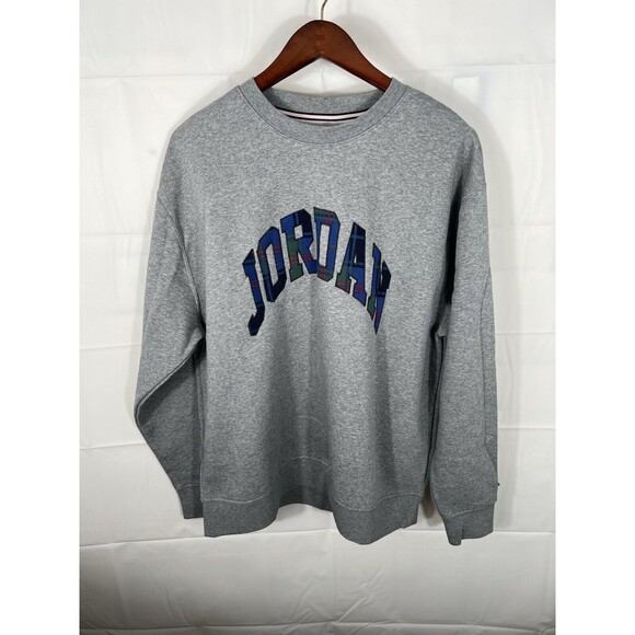Jordan Sweater Adult Extra Large Gray Crew Neck Plaid Spell Out Pullover Mens XL - Picture 5 of 5